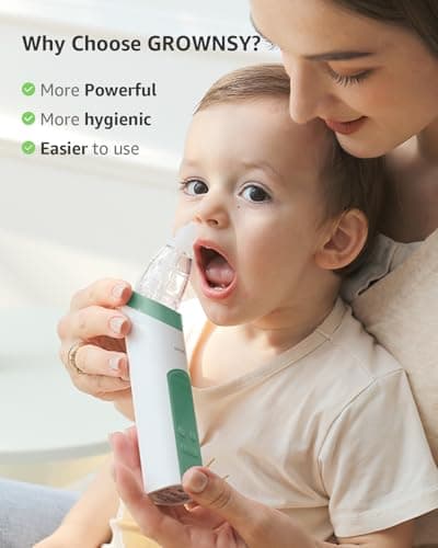 GROWNSY Nasal Aspirator for Baby, Electric Nose Aspirator for Toddler, Baby Nose Sucker, Automatic Nose Cleaner with 3 Silicone Tips, Adjustable Suctions, Music and Light Soothing Function (Green) - Thumbnail 3