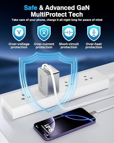 VIGOUC USB C Retractable Fast Charger, PD 35W Dual Port, Wall Adapter Foldable US Plug, Type C Lightning Cable, Compact GaN Charging Block for iPhone 17 16 15 / iPad Portable Travel Home Office - Thumbnail 3