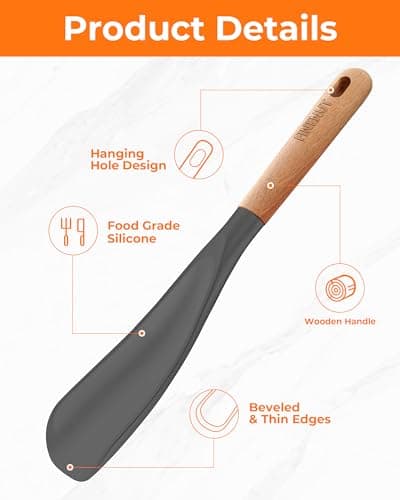 FINENUT Cooking Spoon Multifunction Spoonula Silicone Spatula Spoon 2-Pack, Dual-Use Heat Resistant 446°F, BPA-Free Non-Toxic Wooden Handle Rice Spoon Set for Non-Stick Cookware & Rice Cookers (Gray) - Thumbnail 4