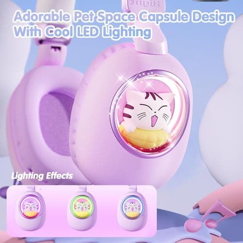 esonstyle Cat Ear Headphones for Kids - Bluetooth 5.4 On-Ear Noise Cancelling Headphones with Microphone 85dB Safe Volume Limit Wireless or 3.5mm Wired Mode USB C for School Learning Travel (Purple) - Thumbnail 2