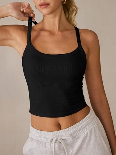ANRABESS Women's Sleeveless Crop Tops, Soft Ribbed Y Back Tank Tops, Summer Camisole for Going Out, Athletic, Gym and Workout Black Small - Thumbnail 5