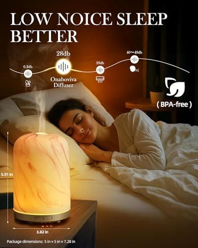 Onaboviva Essential Oil Diffuser - 2.4MHz Ultrasonic Ceramic Diffuser for Home, 120ml, Pulse&Continuous Mist, Bright/Dim/Breathing Lighting, Waterless Auto-Off, Aromatherapy Diffuser with USB Cable - Thumbnail 3