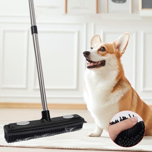 Thamtu Carpet Rake Reusable Pet Hair Remover Rubber Broom with Squeegee for Pet Hair Removal Tool 59" Long Handle Cat and Dog Hair Remover for Area Rugs, Carpet, Hardwood Floor, Tile - Image 1