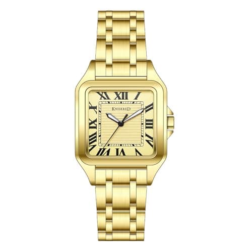 KNISKRED Classic Square Watch for Men with Vintage Roman Numeral and Solid Stainless Steel Band (Gold) - Image 1