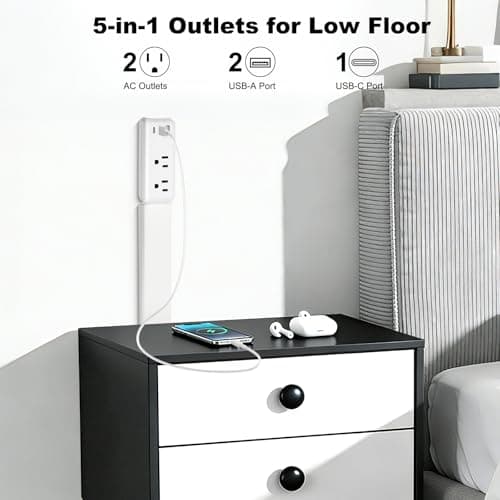 Electrical Outlet Extender Stick with Telescopic 22"-34" Extension & 180° Swivel, 2 AC Outlets & 3 USB Ports (1 USB-C/2 USB-A), for Hard-to-Reach Outlets Behind Furniture Bed Desk Sofa Nightstands - Thumbnail 3