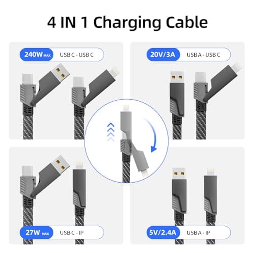 Firsting 4 in 1 Charging Cable 240W MAX, USB C Cable Fast Charger Cord with E-Mark Chip, USB A/C to C/Lightning Cable, Multi iPhone Charger Cord for iPhone16/15/14/13 Series/Phones/Pads and Laptop - Thumbnail 2