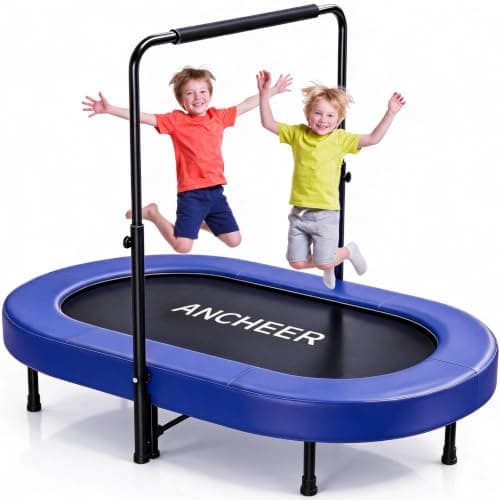 ANCHEER Trampoline for Kids, Toddler Trampoline Indoor Sports and Outdoor Games 56" Kids Rebounder 220LBS Capacity with Adjustable Safety Handrail Foldable Jumper for Boys and Girls (Deep Blue) - Image 1