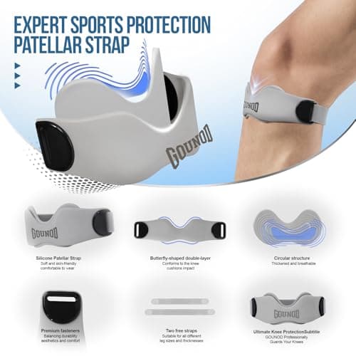 GOUNOD Patellar Tendon Support Strap 2 Pack,Silicone Knee Strap for Knee Pain Relief,Patella Band for Basketball, Jumpers Knee, Tendonitis, Running, Hiking, Soccer, Osgood Schlatter（Grey） - Thumbnail 3