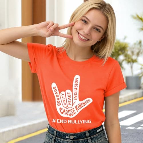 Unity Day Shirts for Women Heart Anti Bullying Tshirt Be Kindness Tee Tops - Thumbnail 3