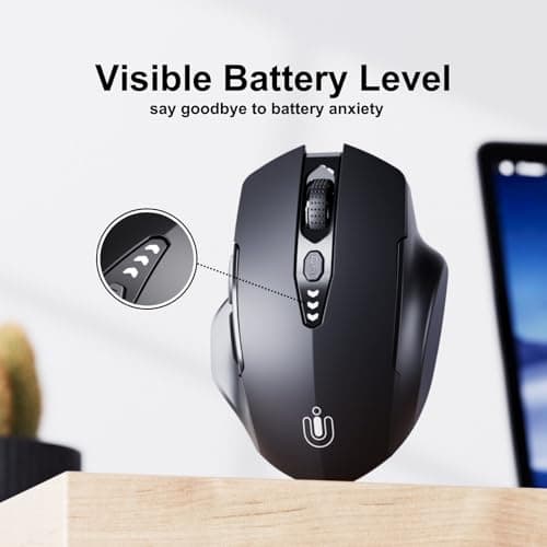 Uineer Wireless Bluetooth Mouse,[Upgraded] Rechargeable (BT 5.0/4.0+2.4G Hz),Computer Mouse with Visible Battery Level, 4 Adjustable DPI, Portable PC Mouse for MacBook Chromebook,Black - Thumbnail 3
