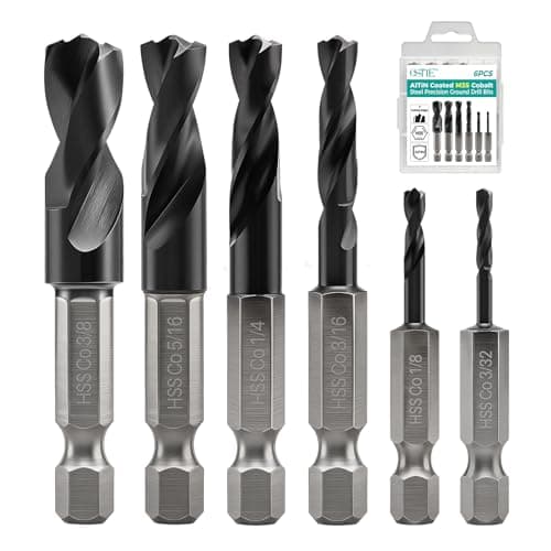 6Pcs Cobalt Stubby Drill Bit Set, TiAlN Coated, 7 Cutting Edges, 135° Split Point, M35 Cobalt Short Drill Bits for Hard Metal Stainless Steel Wood Plastic 1/4" Hex Shank with Storage Case (3/32"-3/8")