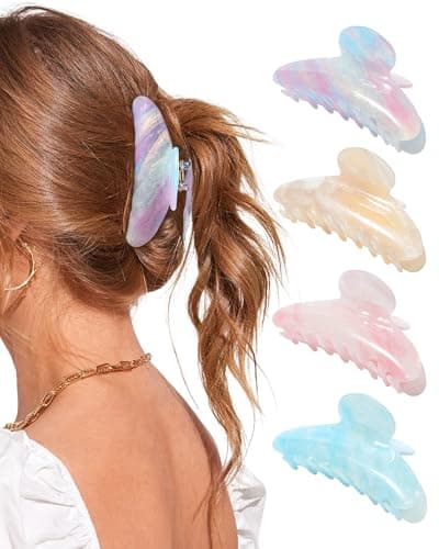 Lourny Acrylic Hair Clips for Women, 4.1 Inch Large Claw Clips for Thin Thick Hair Lightweight 4 PCS Non-Slip Cute Jaw Clips(Light blue+Orange+Light pink+Pink purple)