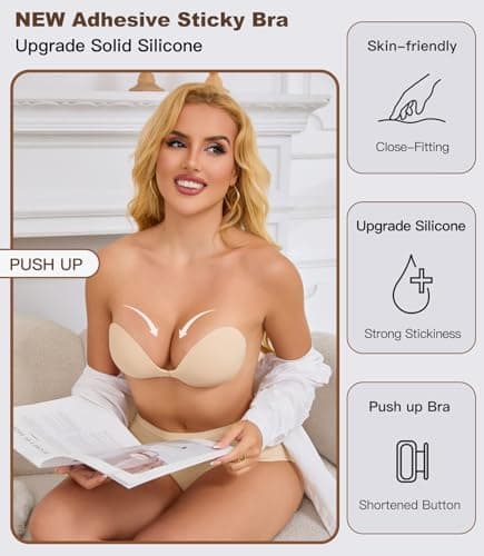 MITALOO 2025 Adhesive Bra Upgraded Silicone Push Up Invisible Sticky bras Breast Covers for Women Nude - Thumbnail 4