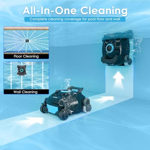 Cordless Robotic Pool Cleaner, Wall Climbing, Lightweight, Extended Battery Life, 8L Large Capacity, Advanced Dual-Motor, X1 Auto Pool Vacuum for Inground & Above Ground Pools Up to 1100 Sq.Ft, Blue - Thumbnail 2