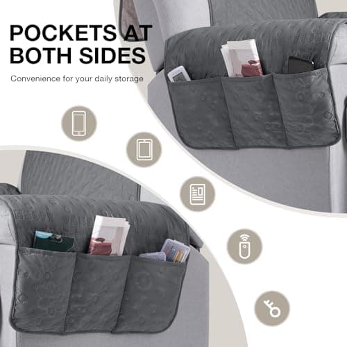 VANSOFY 100% Waterproof Recliner Chair Cover, Recliner Cover with Non-Slip Granule, Washable Reclining Chair with Pocket Furniture Protector for Kids, Pets(Dark Gray, 28") - Thumbnail 4