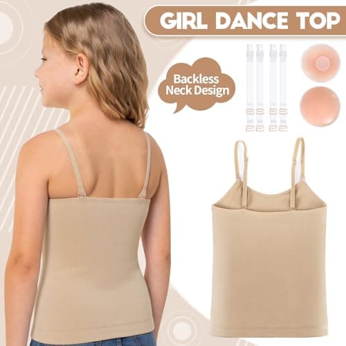 iMuchic Camisole Tank Tops for Girls, Stretch Undershirts Comfortable Camis with Clear Straps and Silicone Cover (US, Alpha, Small, Regular, Regular, Beige) - Thumbnail 4
