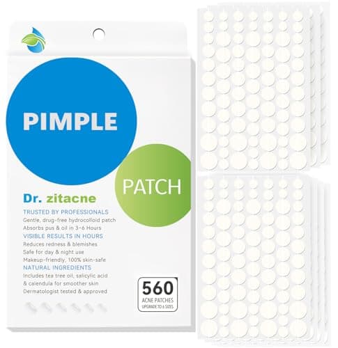 Pimple Patches for Face—Hydrocolloid Acne Patch, 6 Sizes (7/8/10/11/12/14 mm), 560 ct.—Tea Tree, Salicylic Acid & Centella-Invisible Waterproof Spot Dots, Absorb Fluid & Shrinking Zits and Whiteheads