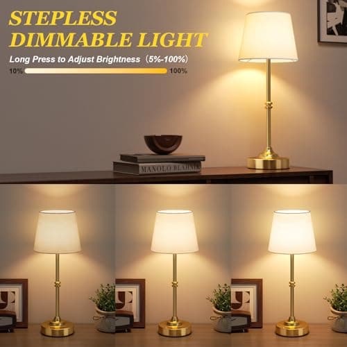 Kakanuo Rechargeable Cordless Table Lamp Gold - 1 Pack Brass 4000mAh Battery Operated Lamp, 3000K Warm Light, Touch Control Stepless Dimming, for Bedside, Dining Table, Home Decor - Thumbnail 2