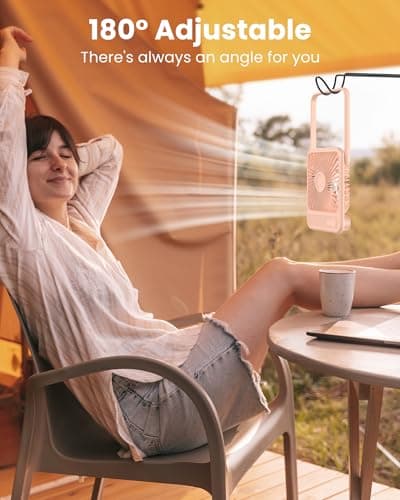Koonie Desk Fan, Ultra Quiet 2.5-11h Battery Operated Small USB Fan with Strong Wind, 180° Tilt Folding and 3 Speeds Adjustable, Battery Powered Mini Personal Fan for Office Bedroom Desktop Pink - Thumbnail 3
