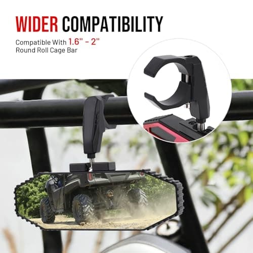 RKV86 UTV Rear View Mirror, Adjustable SXS Center Rearview Mirror, Universal Fit for 1.6"-2" Roll Bar Cage, Compatible with Polaris RZR, Pioneer, Talon, Can Am X3, Kawasaki, CFMOTO (Red) - Thumbnail 2
