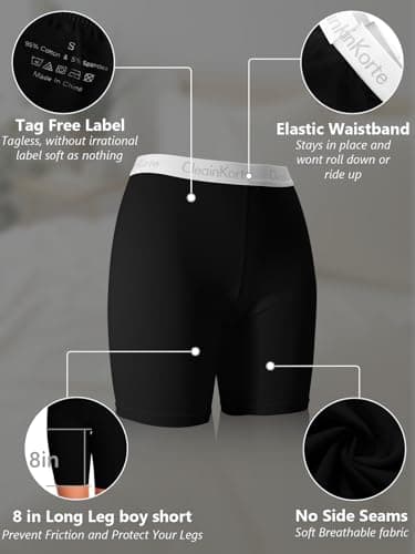 CleainKorte Womens Boy Shorts Underwear Cotton Anti Chafing Boxers Briefs High Waisted Boyshorts Panties Strech 3 Pack Black M - Thumbnail 3