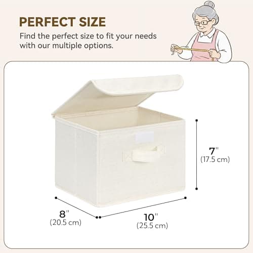 GRANNY SAYS Small Storage Bins with Lids, Small Storage Boxes, Shelf Baskets for Shelf, Collapsible Storage Bins for Living Room, Bedroom, 10x8x7 Inch, Ivory White, 2-Pack - Thumbnail 6