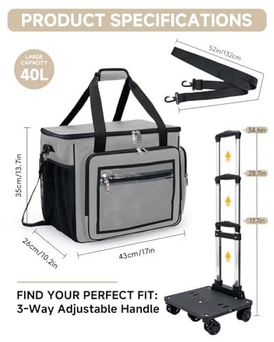Amythe Rolling Teacher Tote Bag with 15.6" Laptop Compartment, 5 Wheels Laptop Briefcase with Detachable Trolley, Wheeled Bag for Men Women for Work, Office, Craft-Gray - Thumbnail 2