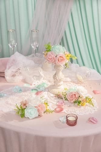 TINGE TIME 3Pcs Pre-made Cake Toppers，Silk Artificial Flowers Decor，Cake Decorations for Weddings, Birthdays, Party,Baby Shower,Celebration (Mint Green and Pink) - Thumbnail 4