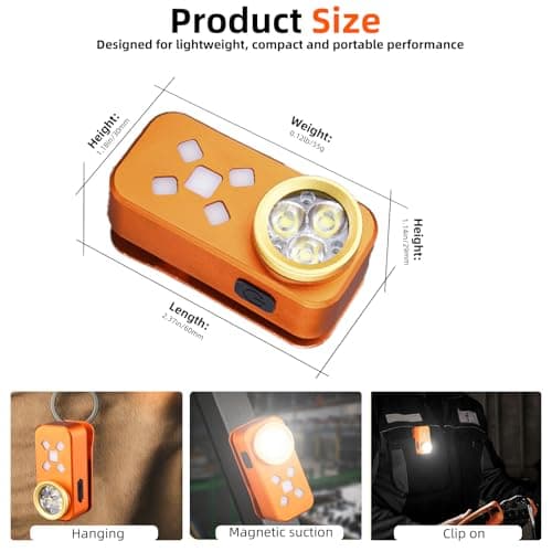 FOSFIS Rechargeable EDC Flashlight, Mini LED Flashights, 500 Lumens Portable Clip EDC Light, Pocket Flashlights, Magnetic Small Keychain Flashlight for Signaling, Camping, Emergency (Orange) - Thumbnail 2