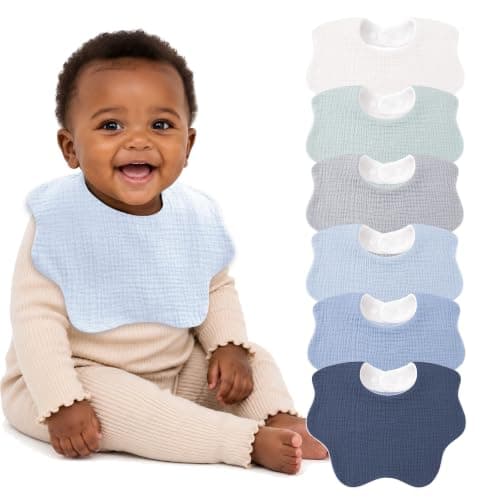 Bearmoss Muslin Baby Bibs for Drooling & Teething Cotton Drool Bib 6 Pack - Image 1