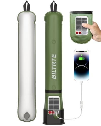 24" Inflatable Solar Camping Lantern,Magnetic LED Tube Light with USB-C 2000mAh Phone Charger,IP66 Waterproof TPU Tent Light for Hurricane Emergency,Backpacking & Off-Grid Survival (Green) - Image 1