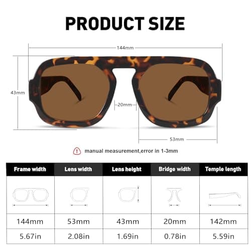 YDAOWKN Retro Square Aviator Sunglasses for Women Men Trendy Flat Top Sun Glasses UV Protection Vintage Shades - Thumbnail 5