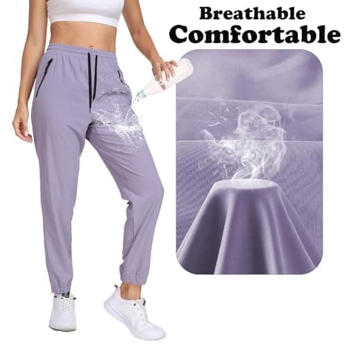 Womens Hiking Pants Waterproof Lightweight Quick Dry Sweatpants Joggers Elastic Waist Drawstring UPF 50+ Cargo Work Casual Athletic Lounge Jogging Purple S - Thumbnail 5