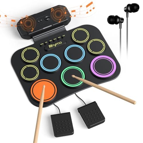 Rhymo Electronic Drum Set, 9-Pad Roll-Up with Built-in Speaker, Rechargeable Battery, Headphones, Drum Pedal & Sticks, Perfect for Beginners, Home Practice and Travel Gifts - Image 1