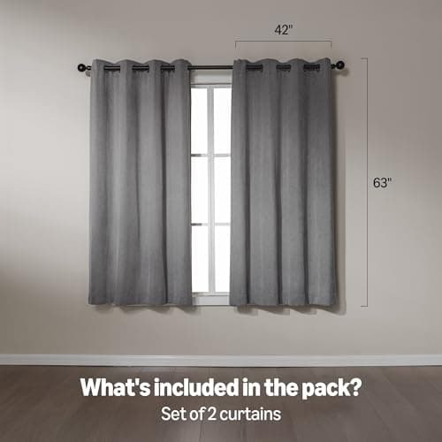 Amazon Basics Chenille Room Darkening Curtains, Light Filtering Window Drapes for Bedroom and Living Room, 2-Panel Set with Grommets, 42" W × 63" L, Grey Solid - Thumbnail 5
