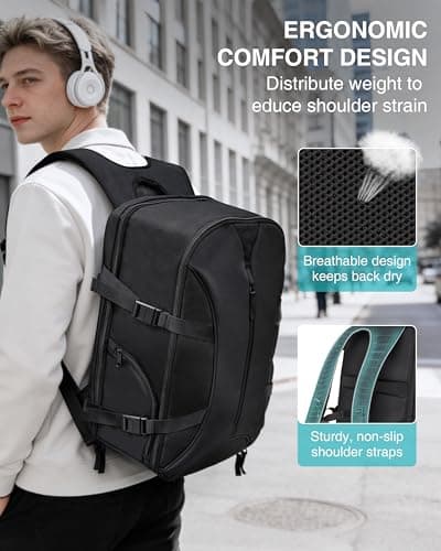 Moysoon TSA-Friendly Travel Backpack with Laptop Compartment, 30L Carry-On Backpack for Men & Women, 180° Lay-Flat Design, Waterproof & Durable 1000D Oxford, Fits 15.6" Laptop - Thumbnail 3