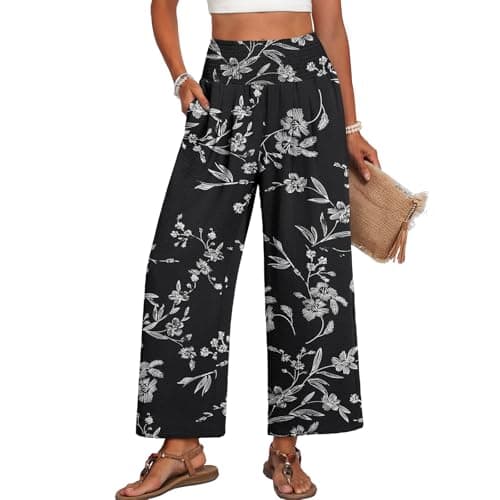 Lepunuo Womens Wide Leg Palazzo Pants High Waist Linen Boho Pant Flowy Spring Summer 2026 Beach Vacation Casual Trousers with Pockets Size Medium - Image 1
