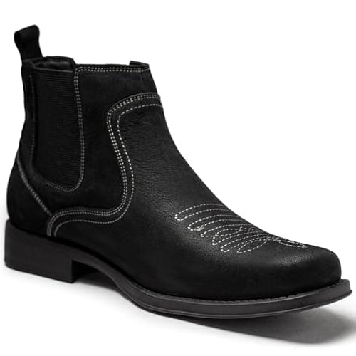 ArcBrothers Cowboy Boots for Men Square Toe - Premium Leather Ankle Western Boots Chelsea Slip On Retro Style Ultimate Comfort & Durability - Thumbnail 5