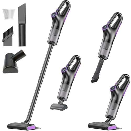 AbuDodo Cordless Vacuum Cleaner, Stick Vacuum Cordless Rechargeable with Powerful Suction and LED Display, Portable Vacuum Cleaners for Home, Wireless Vacuum for Hardwood Floor Carpet Pet Hair, Black