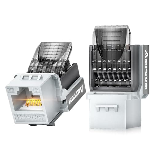 AMPCOM Toolless RJ45 Keystone Jack CAT6 UTP 25-Pack, 90 Degree No Need Punch Down, PoE++ 100W, ANSI/TIA Certified, Gray - Image 1