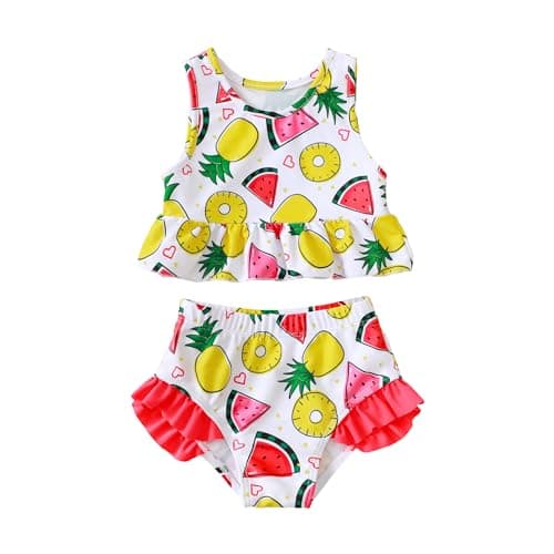 YWFSHOP Baby Swimsuit Girl Two Piece Bathing Suit Toddler Girls Summer Beach Ruffle Tankini Swimwear 1-7Y Watermelon - Image 1