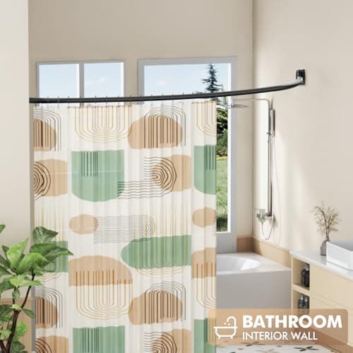 Bonpally Curved Shower Curtain Rod for Bathroom, 40-72 Inches Adjustable Curved Shower Rod, 0.9MM Round Shower Curtain Rod with Rotating Brackets for Extra Shower Space, Need to Drill, Black - Thumbnail 6