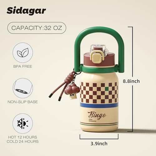 Sidagar 32 oz Insulated Water Bottle for Women with Straw & Handle, 316L Medical Grade Stainless Steel Vacuum Tumbler, Beach Vacation Essentials, Aesthetic Fashion Gift for Her, Preppy Cream Yellow - Thumbnail 2