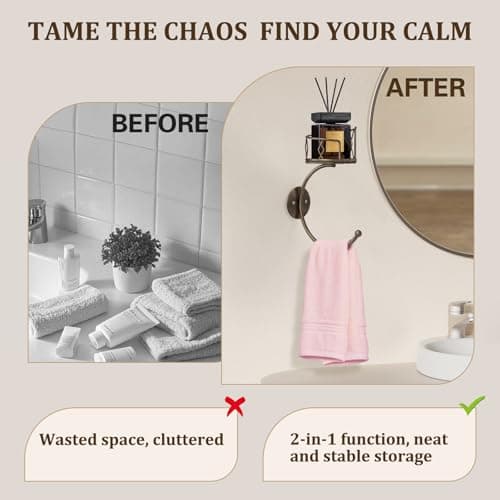 Antique Bronze Hand Towel Holder for Bathroom Wall, Metal Sturdy Wall-Mounted Towel Hook with Rustic Candle Holder, Rustproof Hand Towel Ring/Racks/Hanger for Farmhouse, Kitchen and Bedroom Decor - Thumbnail 6