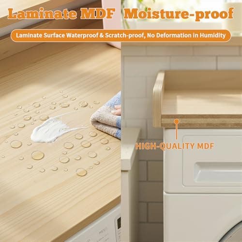 TIRYIUOU Laundry Washer Dryer Countertop: 54" x 27.5" Wood Washer Dryer Topper with 180lbs Capacity, Waterproof MDF for LG Samsung Front Load Washer and Dryer, Non-Slip Laundry Room Organization Table - Thumbnail 4