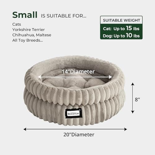 BALANCE Cat Bed Kitten Bed, Washable Round Cat Beds for Indoor Cats,Super Soft Plush Faux Fur Pet Bed for Puppy and Kitten with Anti-Slip Bottom - Thumbnail 5