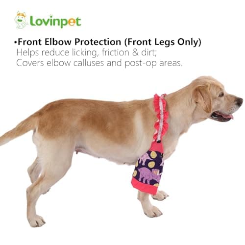 LovinPet Front Leg Sleeves for Medium and Large Dogs, 4-Way Stretch Elbow Protection, Anti-Lick Recovery, Warmth and Callus Prevention, Pair, Dinosaur Print, Yellow Purple,3XL - Thumbnail 4