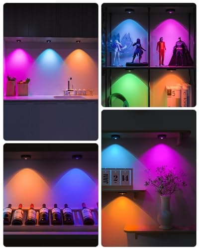 WILLED Rechargeable RGB Puck Lights with Remote Control, 1200mAh Battery Operated Tap Lights, Dimmable Touch Under Cabinet Lighting, Wireless Push Light, LED USB Shelf Light (6 Pack) - Thumbnail 3
