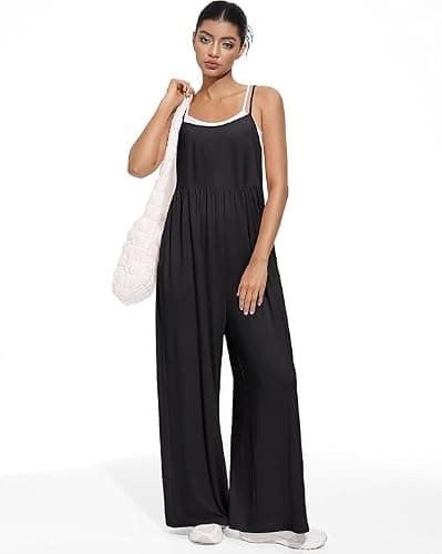 EUYZOU Jumpsuits for Women Casual Loose Fit Summer Outfits Wide Leg Rompers Sleeveless Vacation Trendy One Piece Jumpers, Black XL - Thumbnail 2