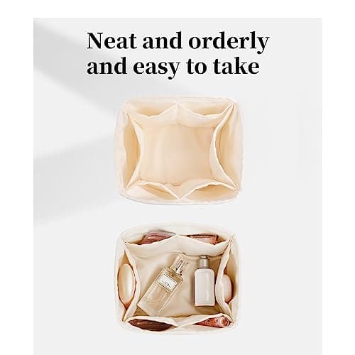 Purse Organizer Insert for Picotin 18/22, Satin Bag Organizer for Picotin Bags, Lightweight Purse Essentials for Women Luxury Handbags, Soft Touch Inner Liner with Multiple Pockets (Craie, PC22) - Thumbnail 3
